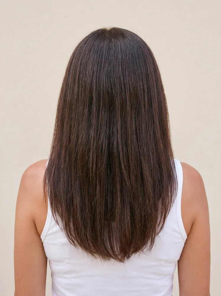 Depois: cabelo longo, encorpado e com pontas cheias